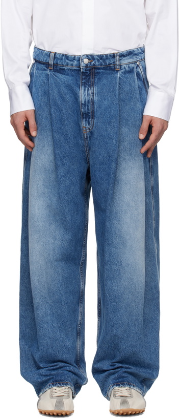 Photo: Hed Mayner Blue Pleated Jeans
