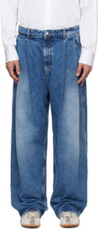 Hed Mayner Blue Pleated Jeans