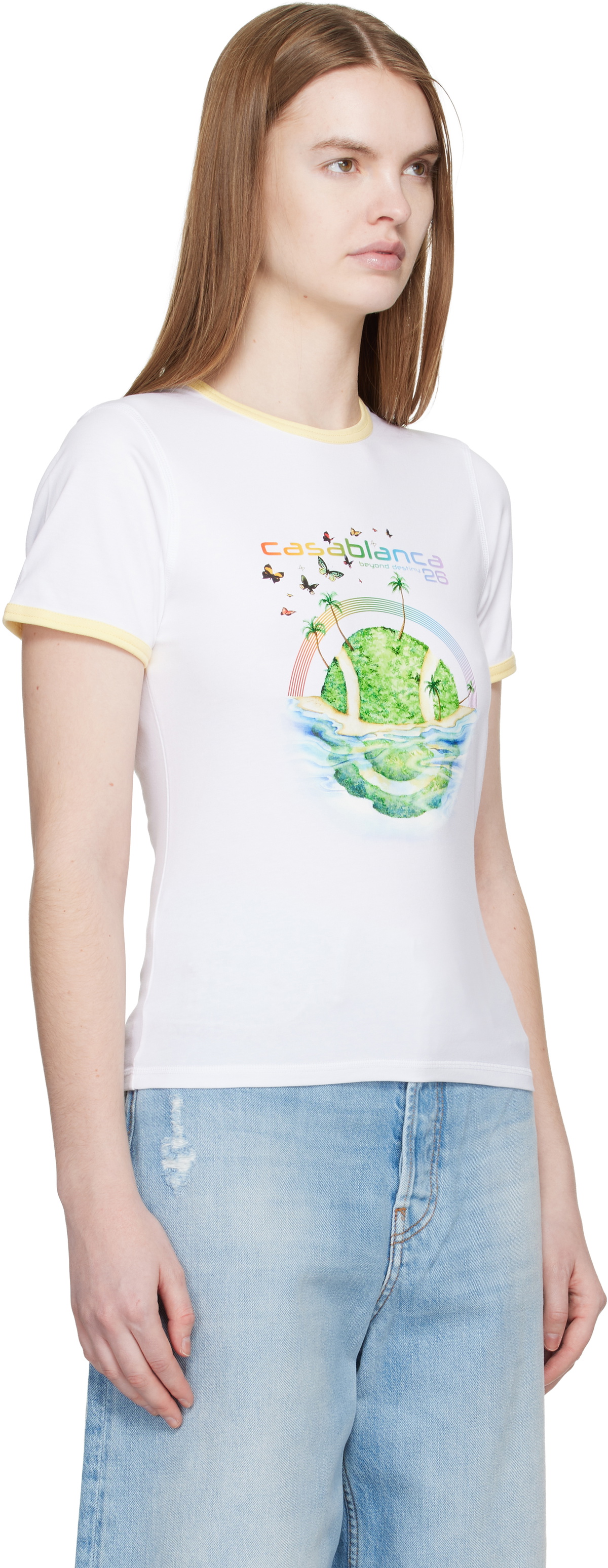Casablanca White Beyond Destiny Longline Ringer Short Sleeve T-shirt
