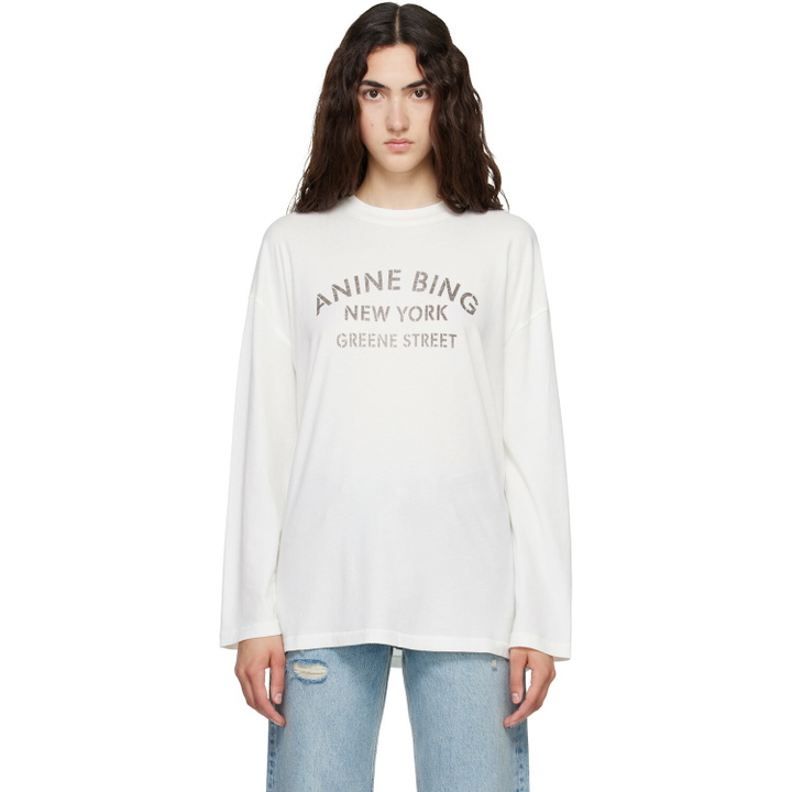 Photo: ANINE BING White Ivan Long Sleeve 'New York' Stencil T-shirt
