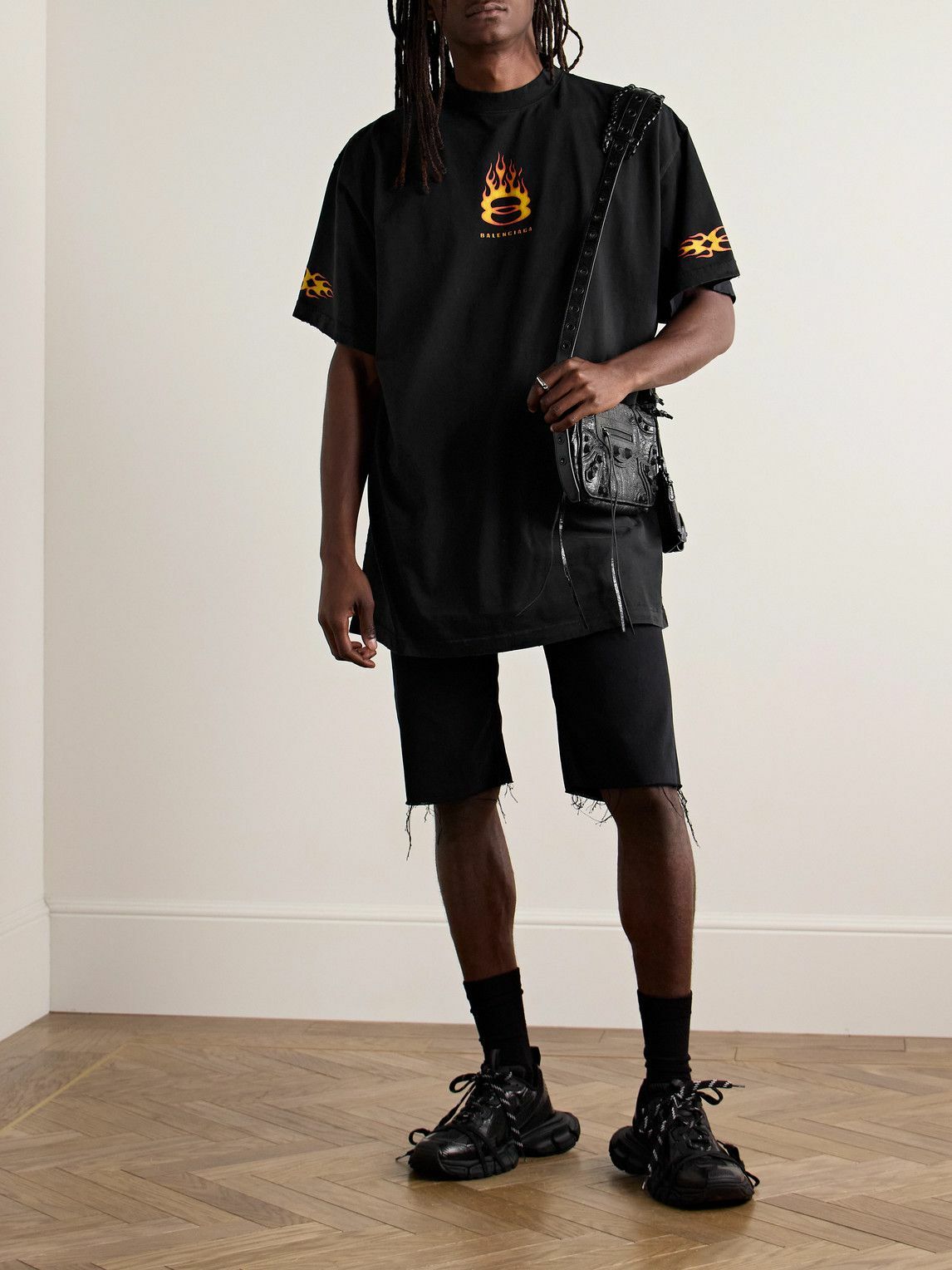 Balenciaga - Oversized Distressed Logo-Print Cotton-Jersey T