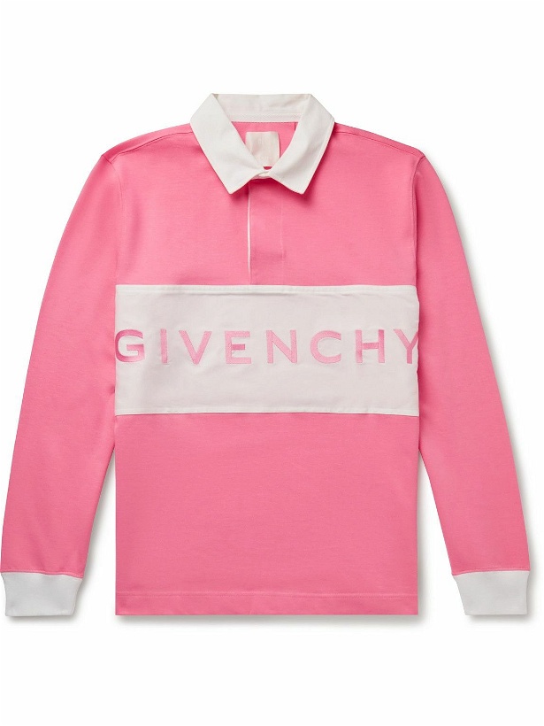 Photo: Givenchy - Logo-Embroidered Colour-Block Cotton-Jersey Polo Shirt - Pink