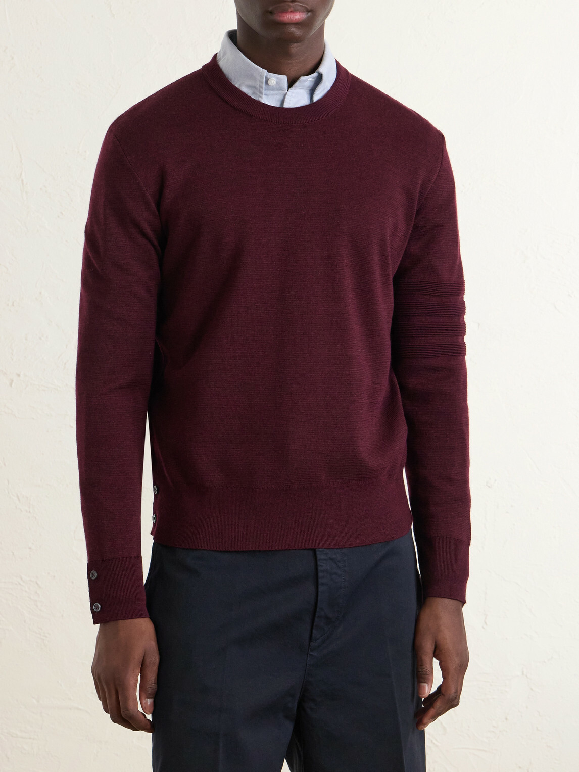 Thom Browne - Milano Stitch Wool, Linen and Cotton-Blend Sweater - Burgundy