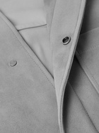LOEWE - Oversized Logo-Debossed Suede Overshirt - Gray