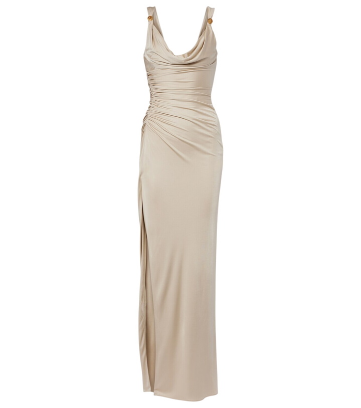 Photo: Versace Medusa ruched jersey gown