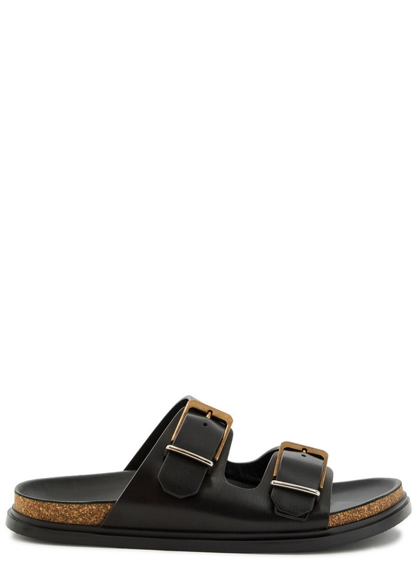 Photo: The Row Buckle Leather Slides Black