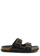 The Row Buckle Leather Slides Black