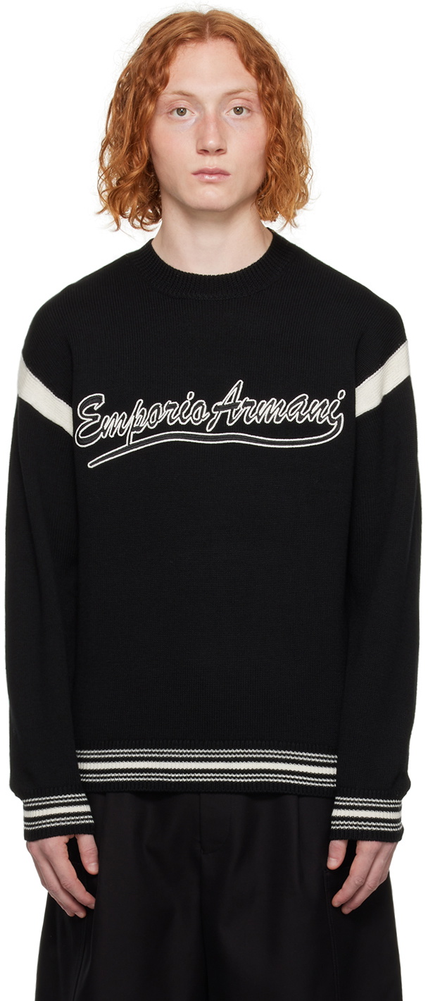 Emporio Armani Black Embroidered Sweater