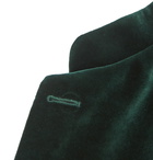 Favourbrook - Dark-Green Slim-Fit Nehru-Collar Cotton-Velvet Jacket - Green