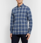 TOM FORD - Button-Down Collar Checked Brushed-Cotton Shirt - Blue