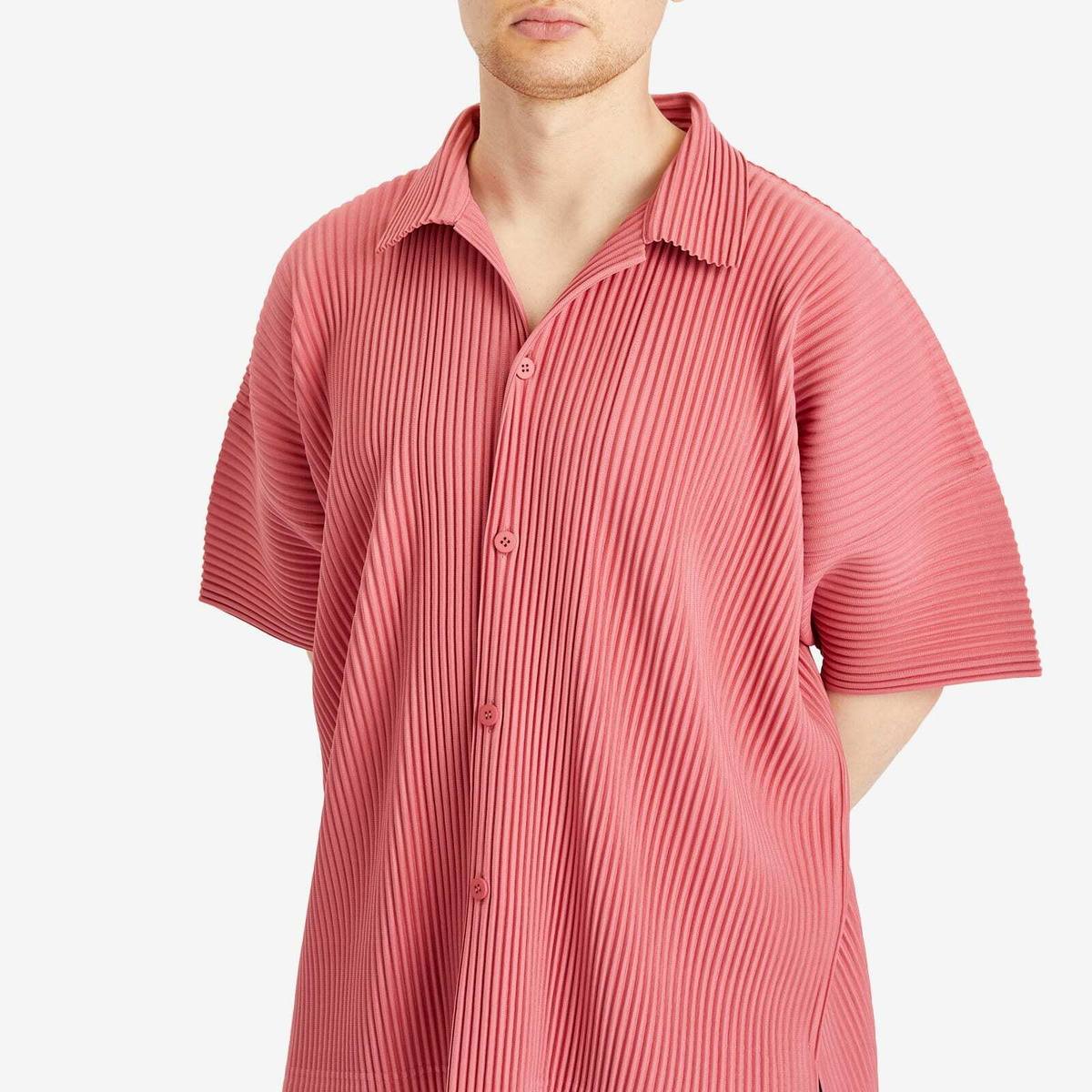 Homme Plissé Issey Miyake Men's Pleated Vacation Shirt in Dusky
