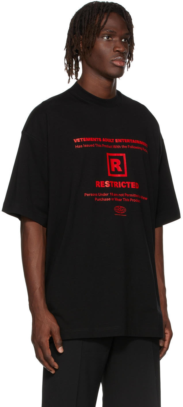 VETEMENTS Black Limited Edition 18+ Restricted T-Shirt Vetements