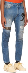 Palm Angels Blue Curved Palm Tree Jeans