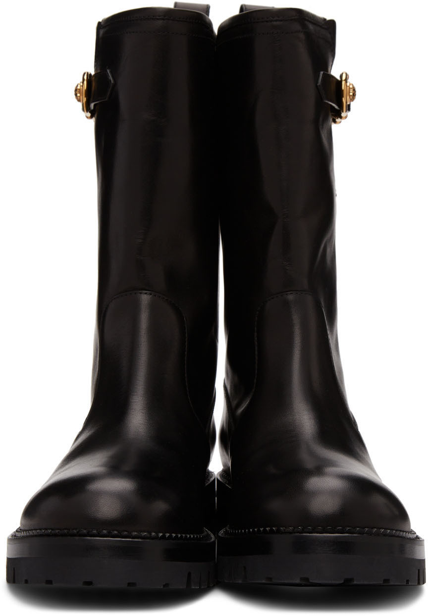 Versace Black Safety Pin Mid-Calf Boots Versace