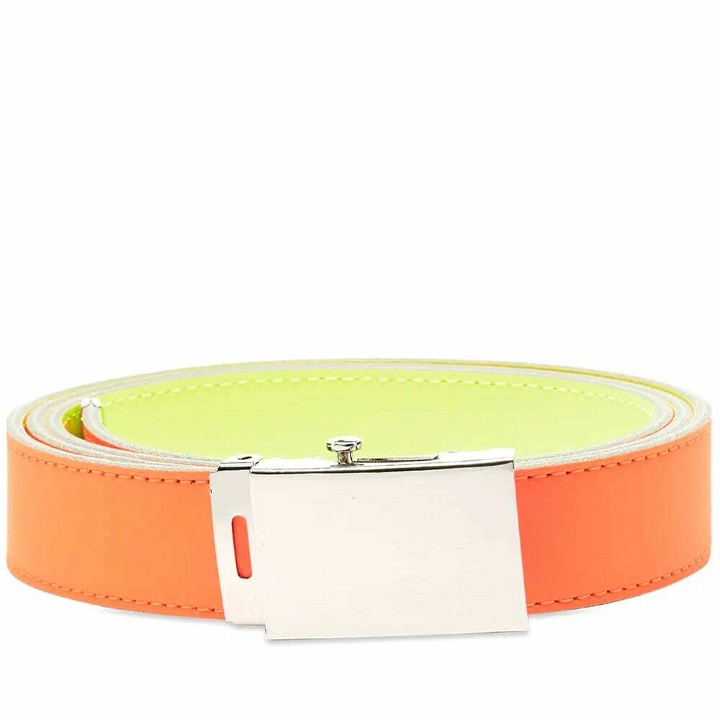 Photo: Comme des Garçons Super Fluro Leather Belt in Orange/Yellow