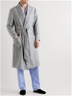 Paul Stuart - Piped Checked Wool-Flannel Robe - Gray