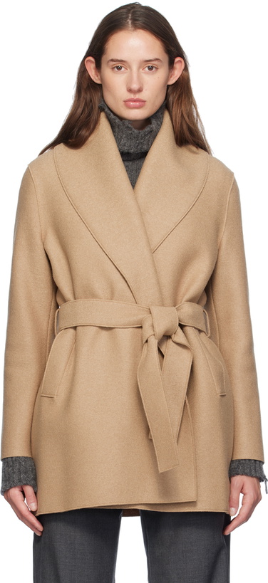 Photo: Harris Wharf London Tan Shawl Belted Jacket