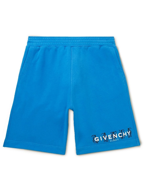 Photo: Givenchy - Josh Smith Wide-Leg Logo-Print Cotton-Jersey Shorts - Blue