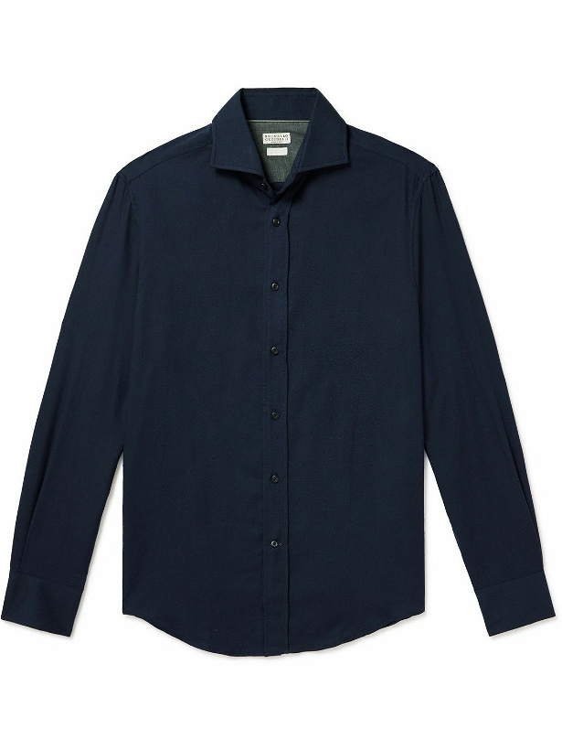 Photo: Brunello Cucinelli - Cotton and Cashmere-Blend Twill Shirt - Blue