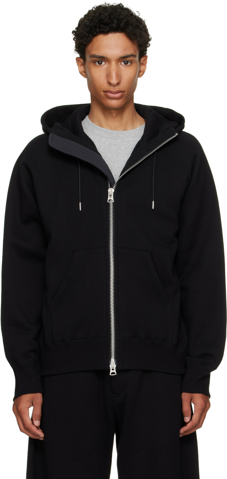 sacai Gray Garment Dye Cotton Jersey Hoodie Sacai