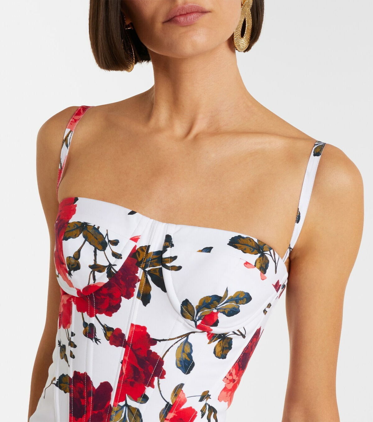 Carolina Herrera Floral tiered cotton-blend corset dress