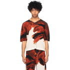 Homme Plisse Issey Miyake Red and White Action Painting V-Neck T-Shirt