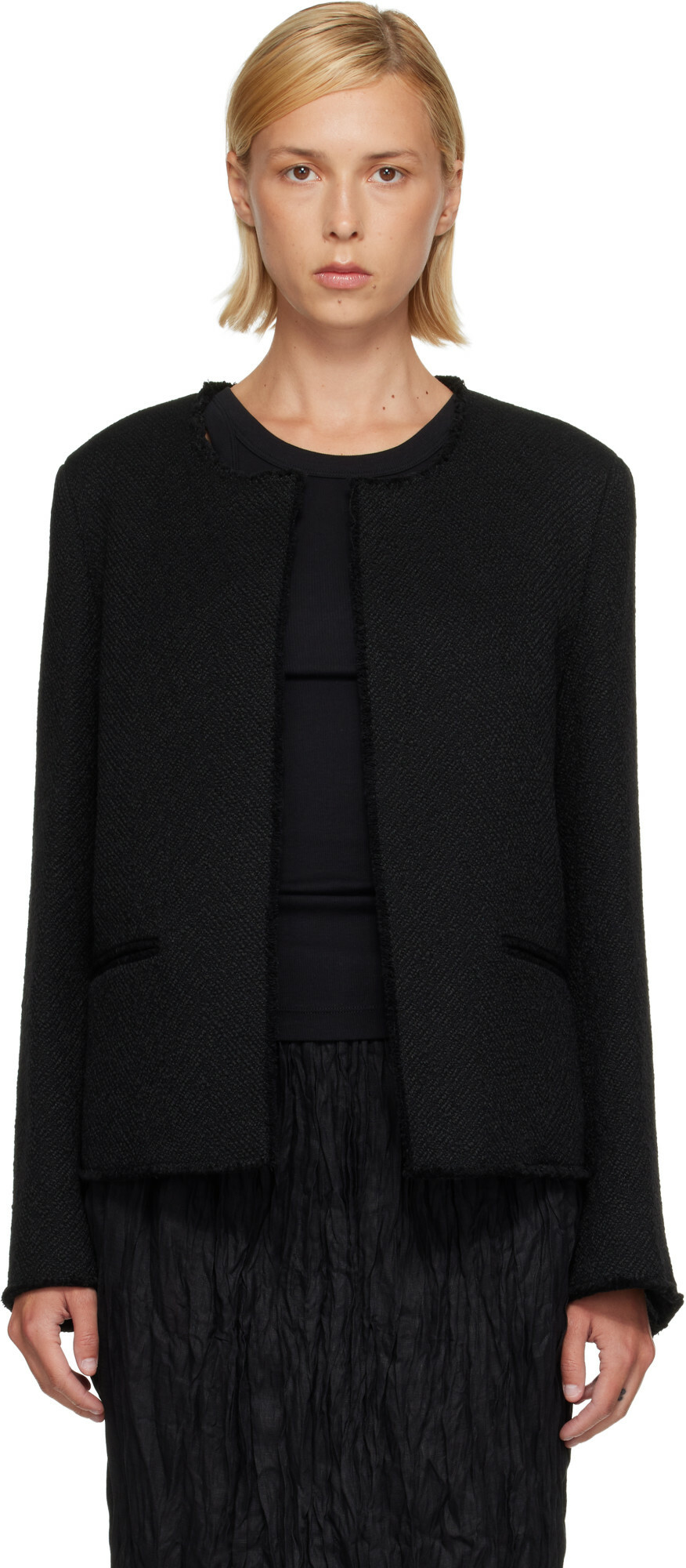 TOTEME Black Open-Front Bouclé Blazer