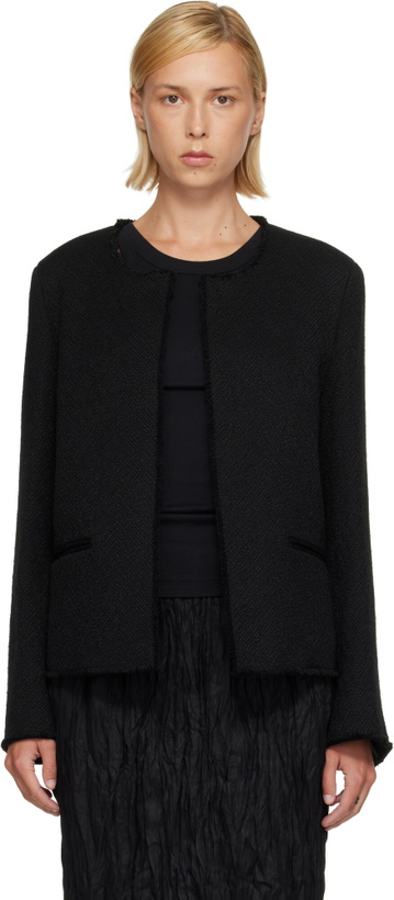 Photo: TOTEME Black Open-Front Bouclé Blazer