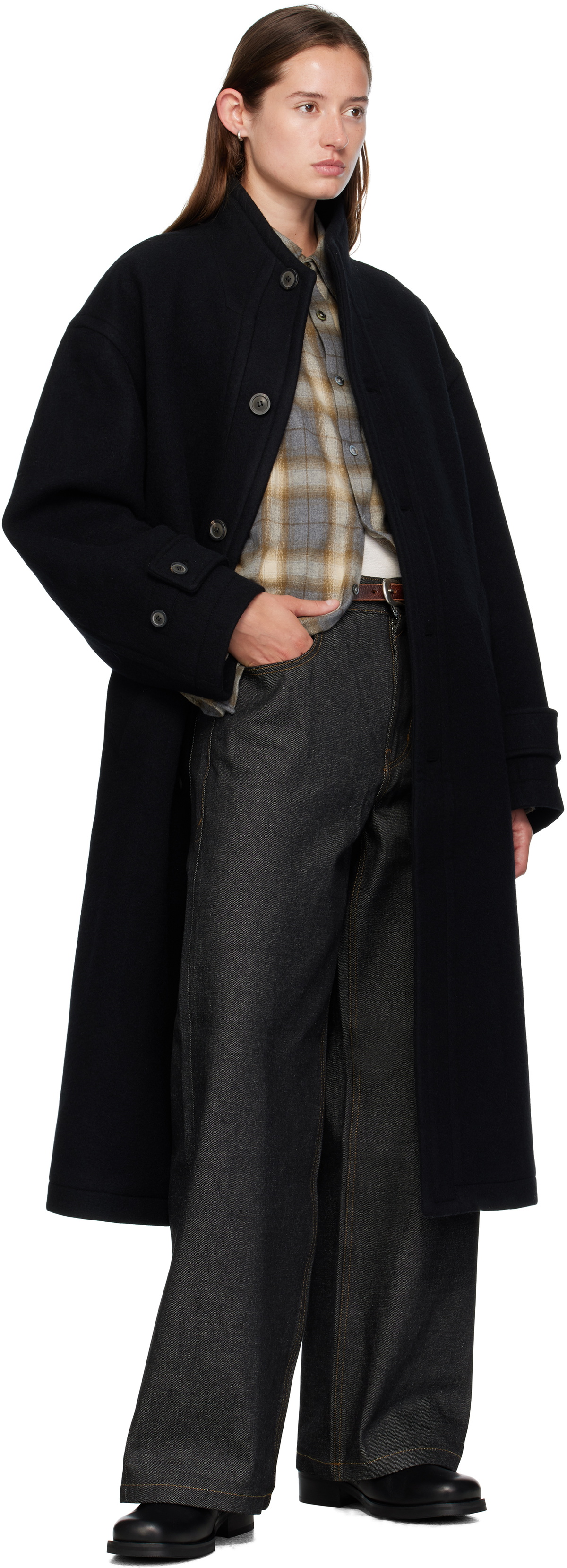 COOR Black Virgin Wool High-Neck Coat