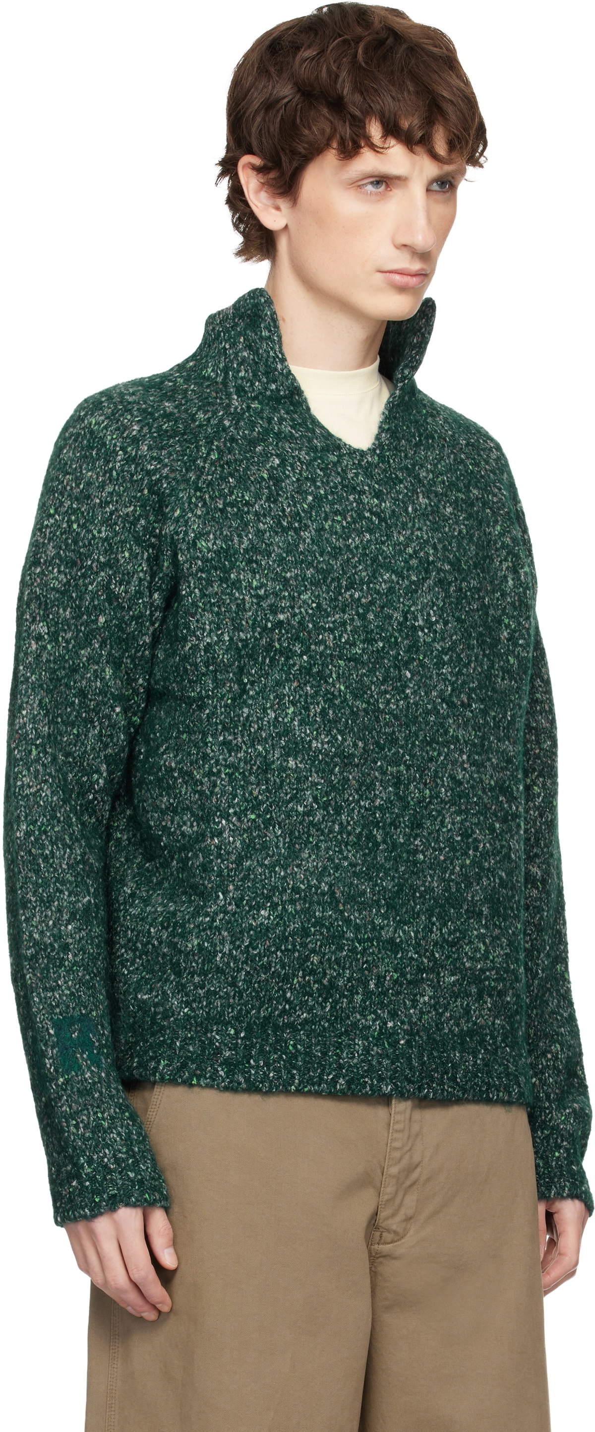 ERL Green Slit Neck Alpaca Sweater
