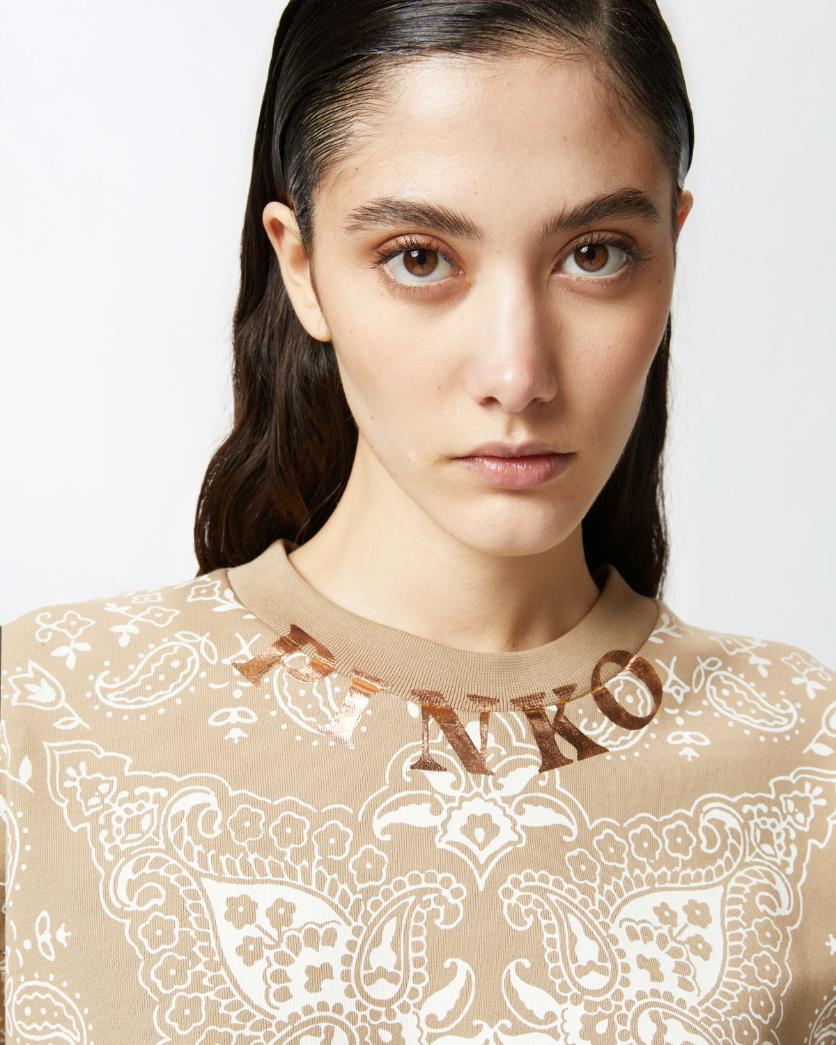Pinko Bandana Print Crew Neck Sweatshirt Mult. Beige/White