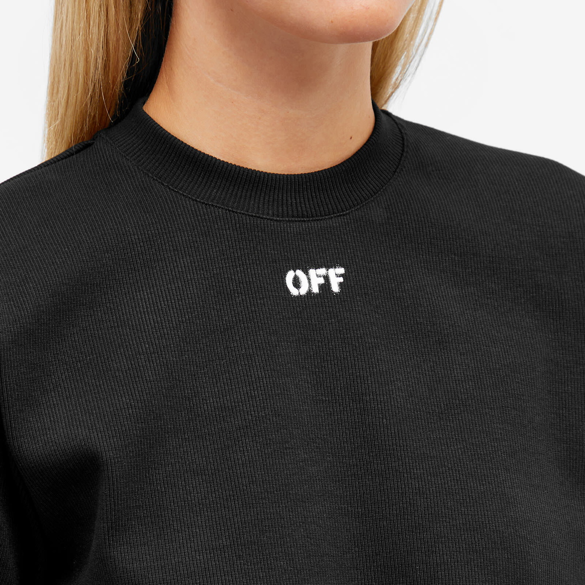 Off-White Women's Off Stamp Logo Rib Crop T-Shirt in Black