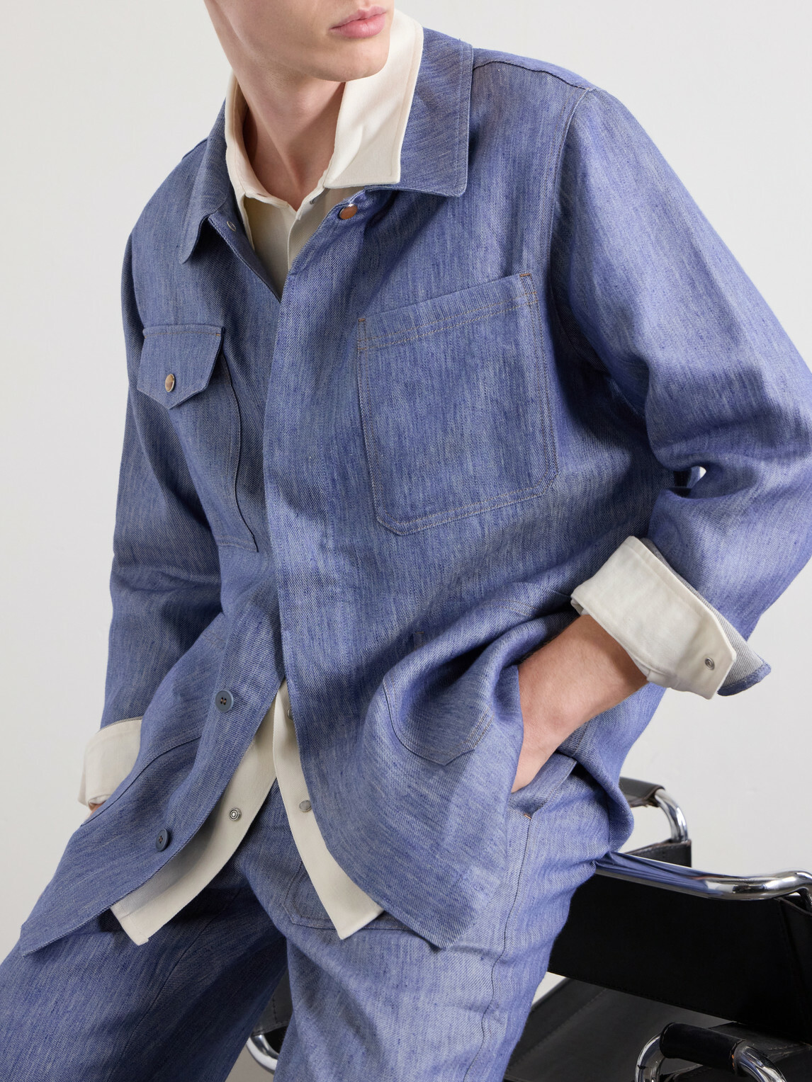 God's True Cashmere - Linen Blouson Jacket - Blue