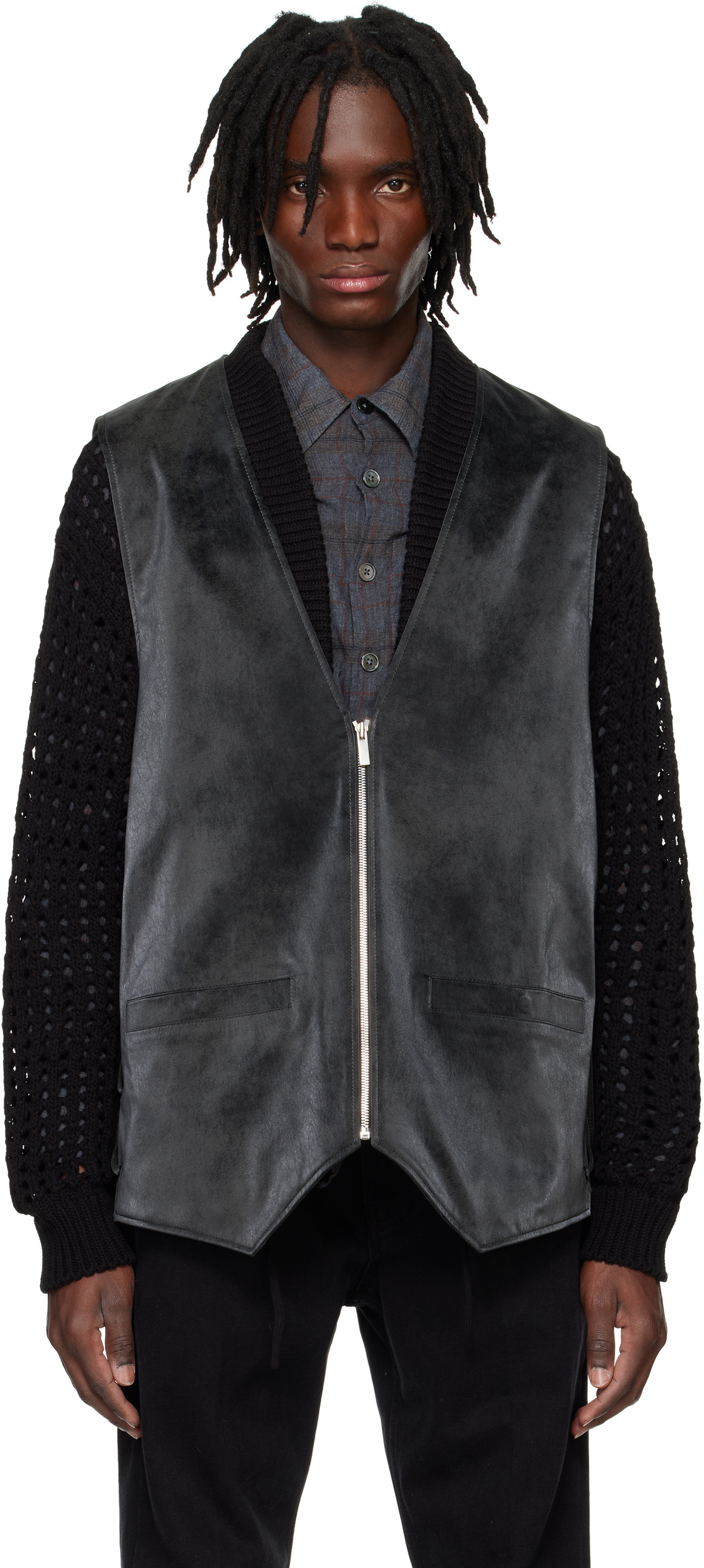 System Black Knotted Faux-Suede Vest
