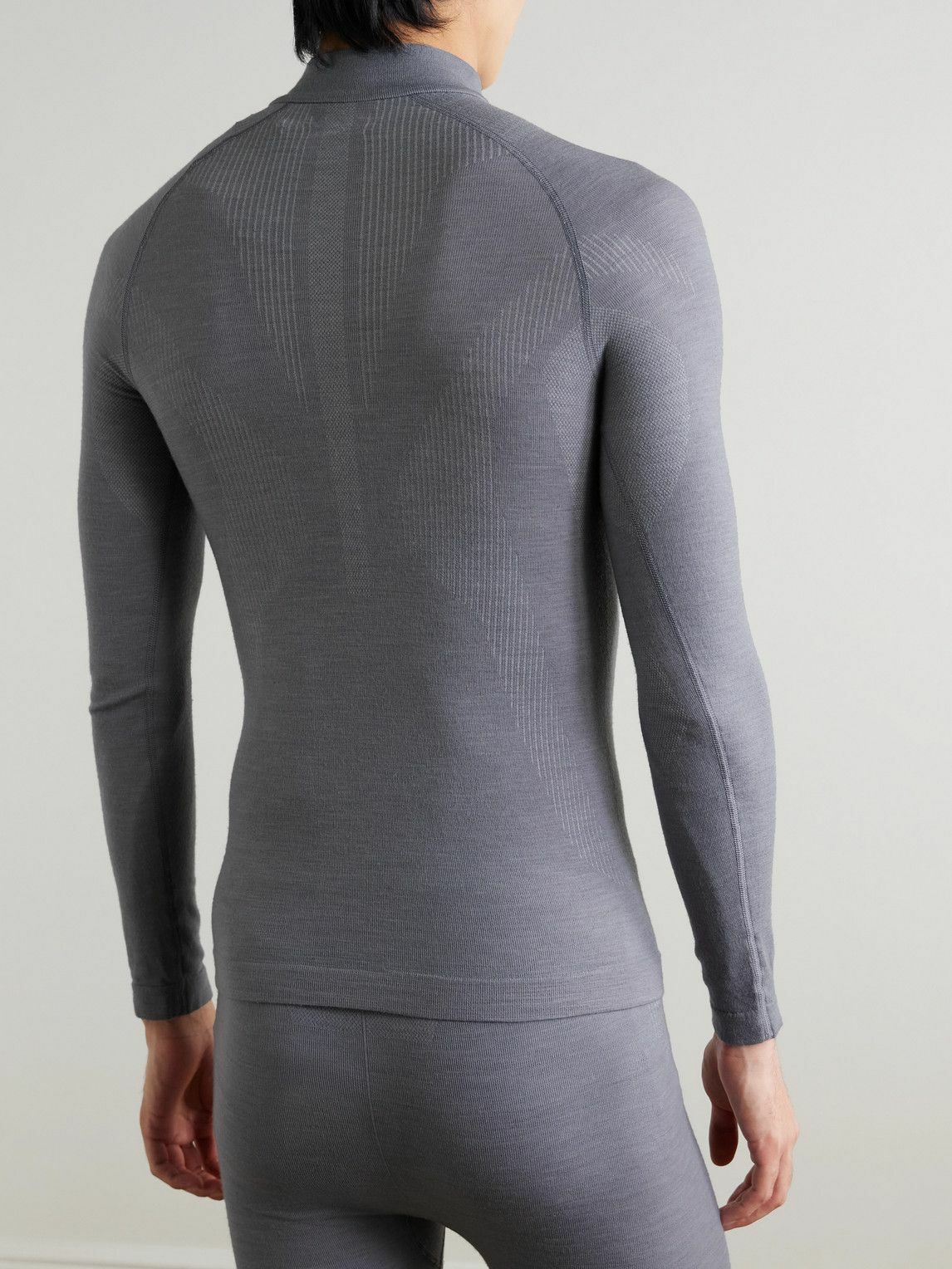 Falke - Printed Virgin Wool-Blend Jersey Half-Zip Ski Base Layer - Gray