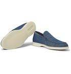 Loro Piana - Summer Walk Suede-Trimmed Cotton and Linen-Blend Chambray Loafers - Blue