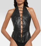Petar Petrov Tyce lace-up leather bodysuit