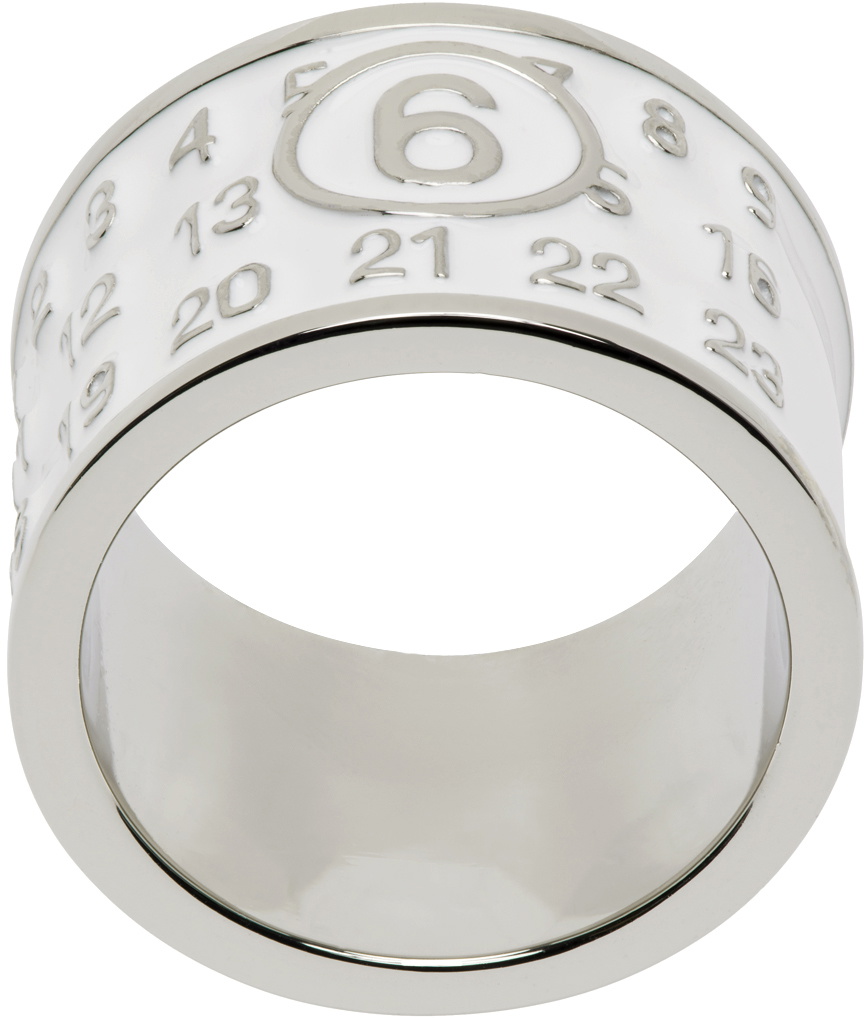 MM6 Maison Margiela Silver & White Wide Logo Ring MM6 Maison Margiela