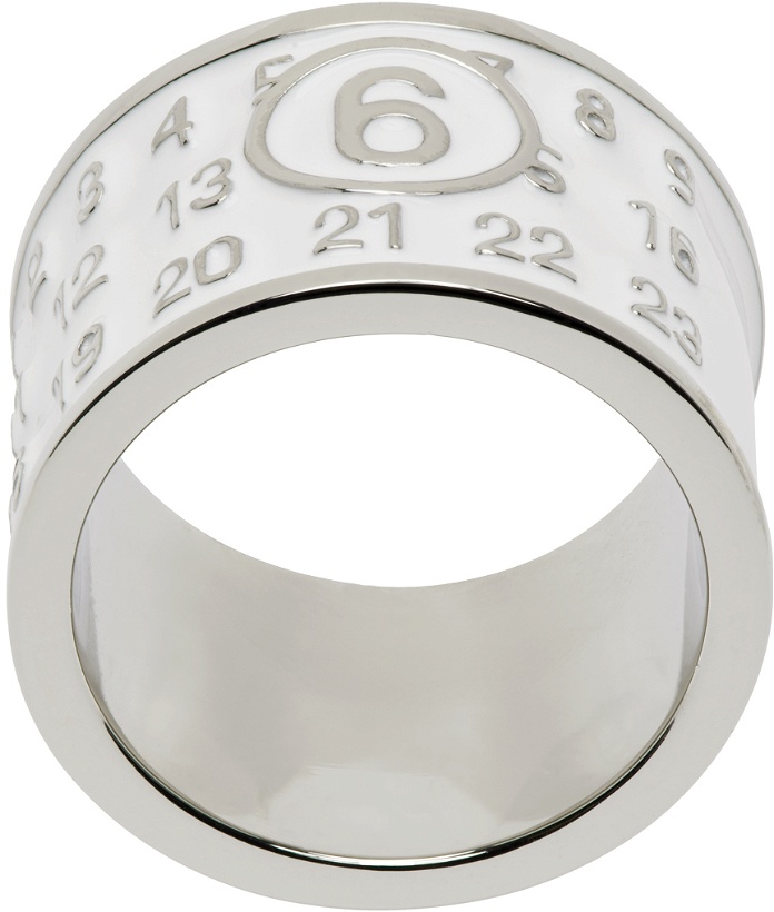 Photo: MM6 Maison Margiela Silver & White Wide Logo Ring