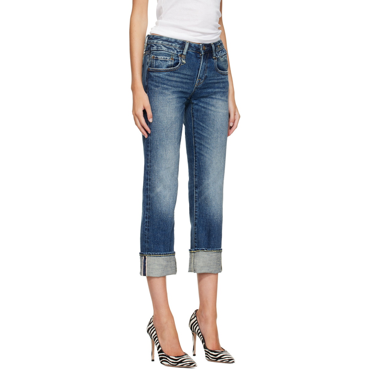 R13 Blue Cuffed Boy Straight Jeans