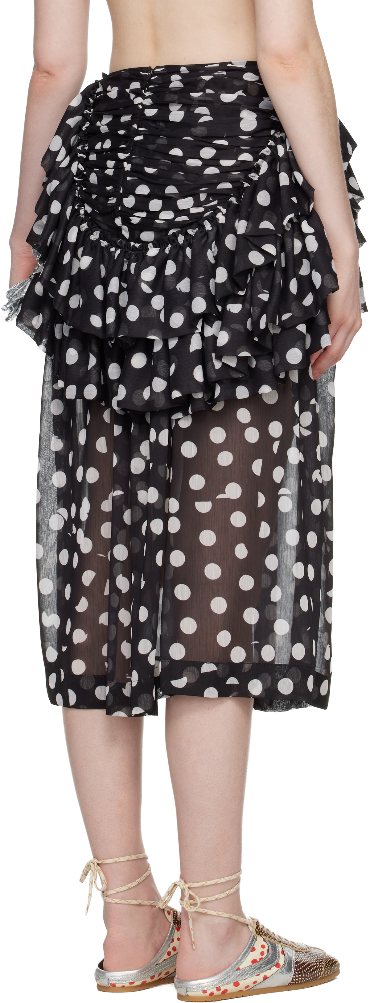 Dries Van Noten Black Layered Polka Dot Midi Skirt