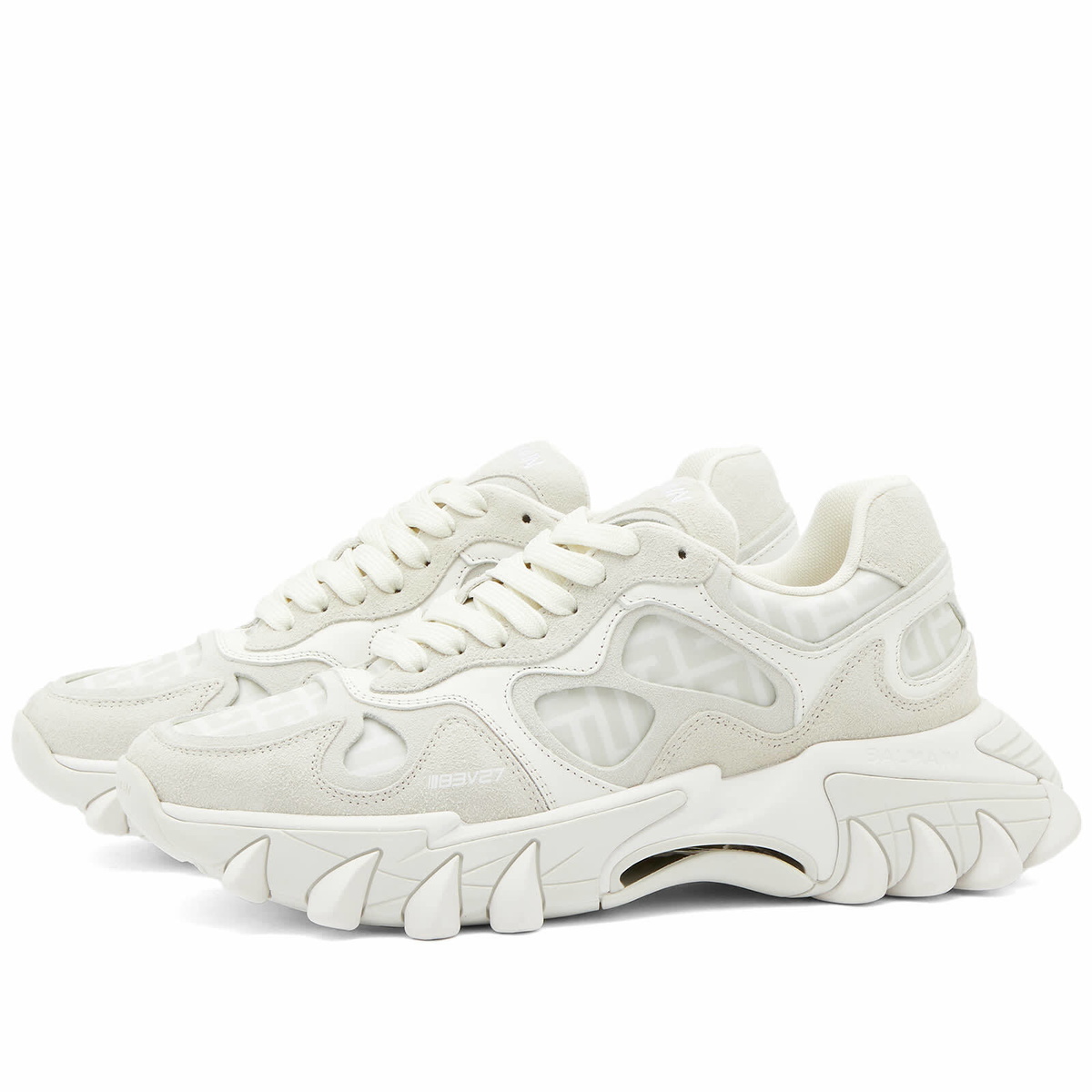 Balmain Women's B-East Suede Monogram Sneakers in Beige Balmain Balmain Women's B-East Suede Monogram Sneakers in Beige Balmain