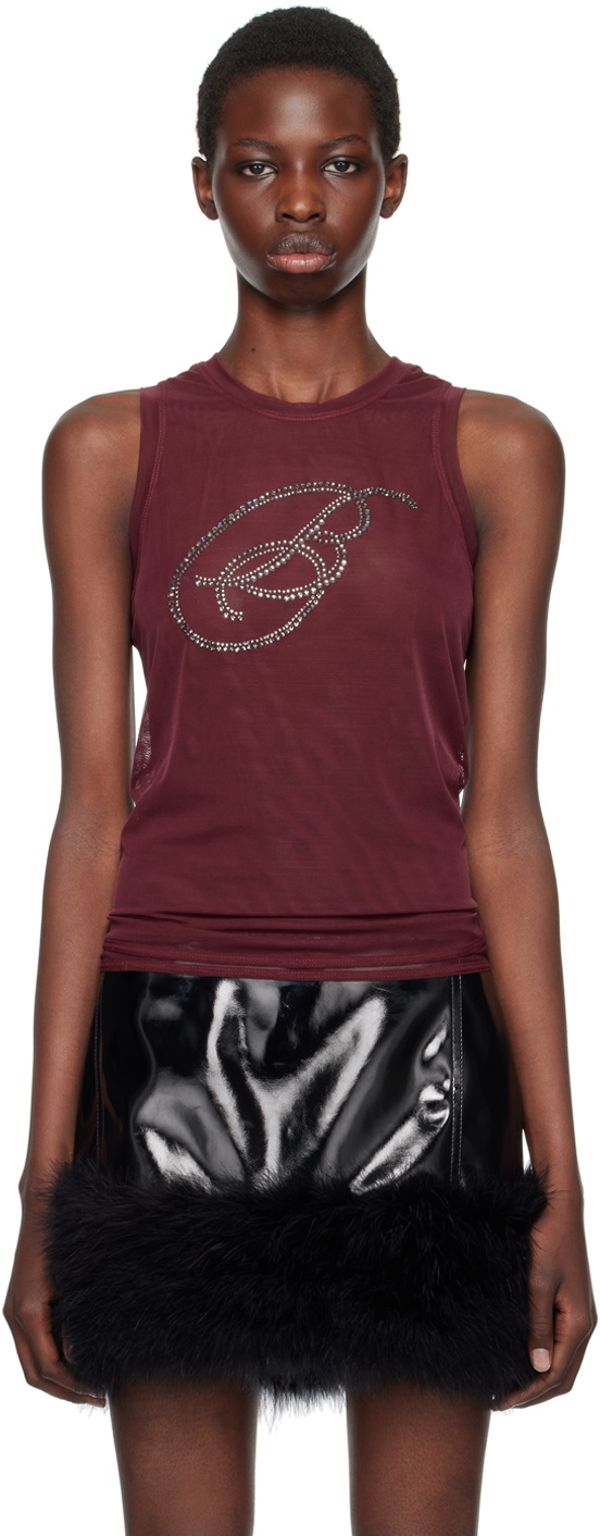 Blumarine Burgundy Rhinestone B Monogram Tank Top