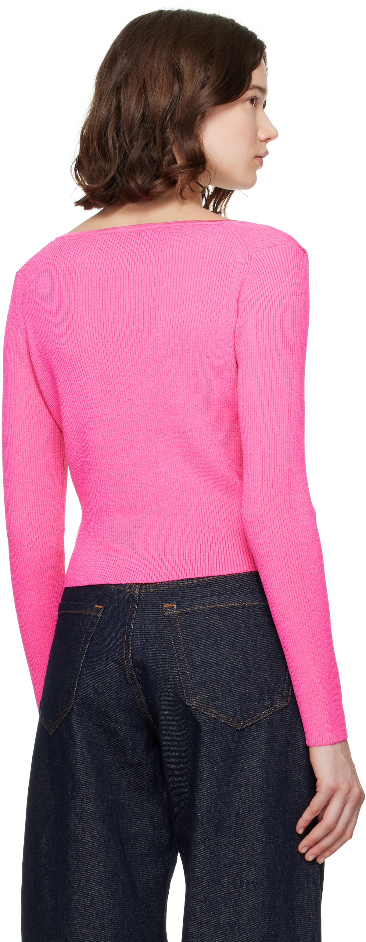 Versace Pink Safety Pin Ribbed Knit Fitted Cardigan