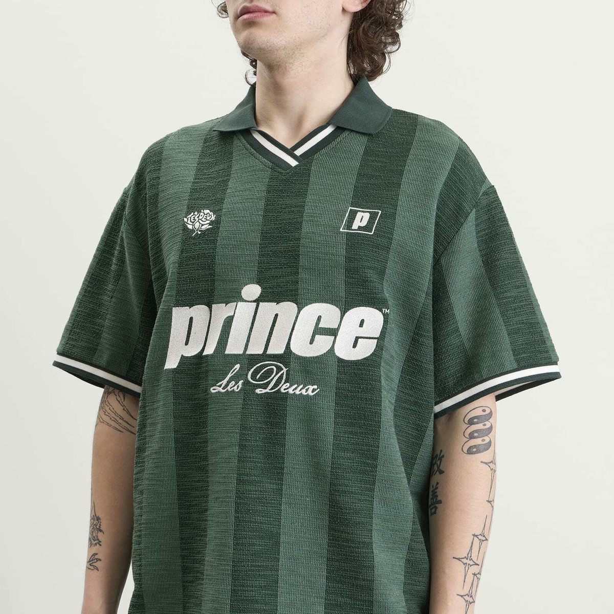 Les Deux Men's Prince Stripe Jacquard Polo in Pineneedle Green