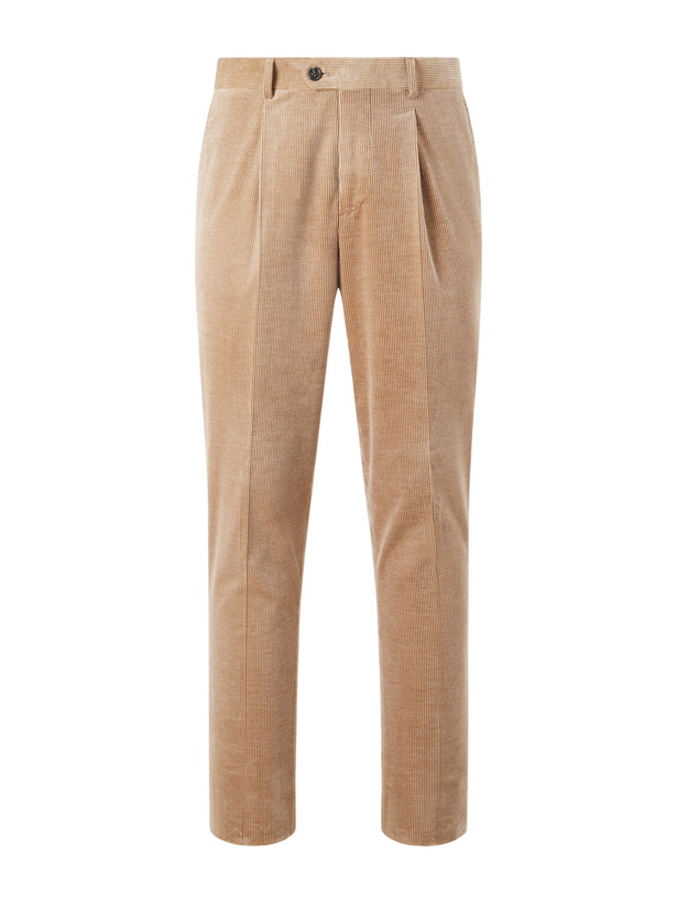 Photo: Brunello Cucinelli - Straight-Leg Pleated Cotton-Blend Corduroy Trousers - Brown