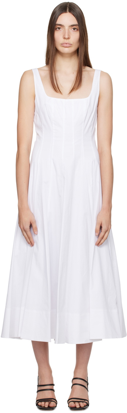 White Wells square-neck cotton-blend midi dress, Staud