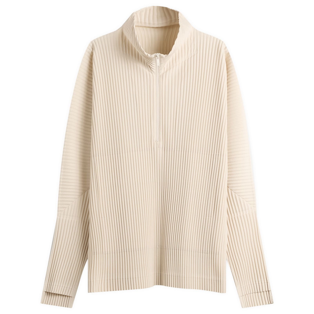 Homme Plissé Issey Miyake Men's Pleat Half Zip Through Top in Duomo Beige