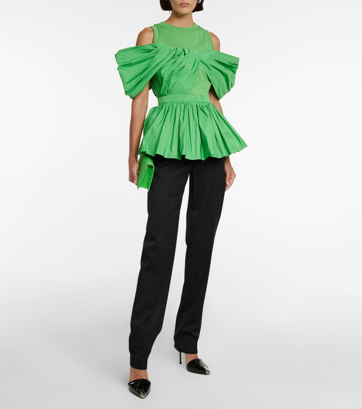 Alexander McQueen - Pleated peplum faille top Alexander McQueen Alexander McQueen - Pleated peplum faille top Alexander McQueen