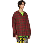 Balenciaga Red Hooded Plaid Shirt